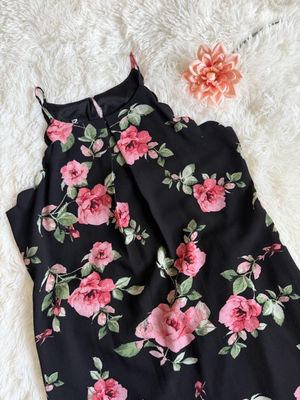 Iz Byer Black and Pink Rose Mini Dress with Floral Date Night Wedding Guest - Picture 2 of 8